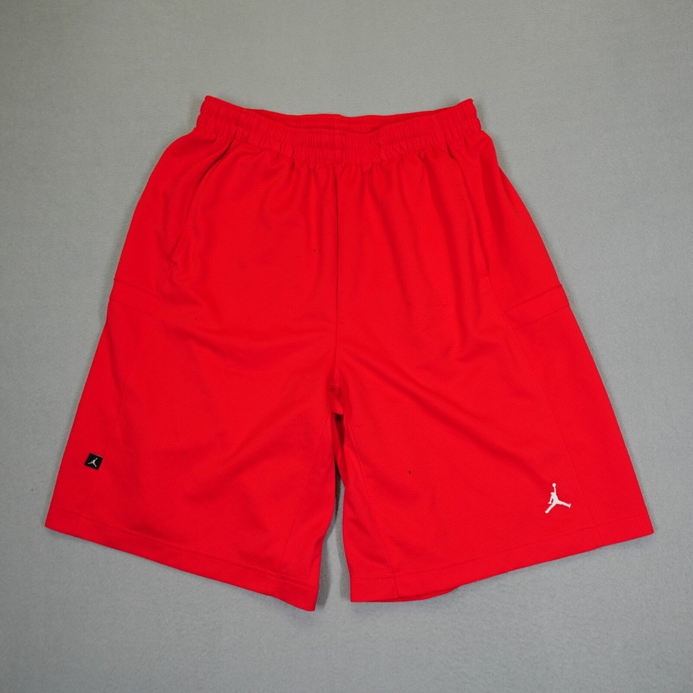 Jordan Basketball Shorts Mens L Red Jumpman Mesh Athletic Gym Pockets 12-1406